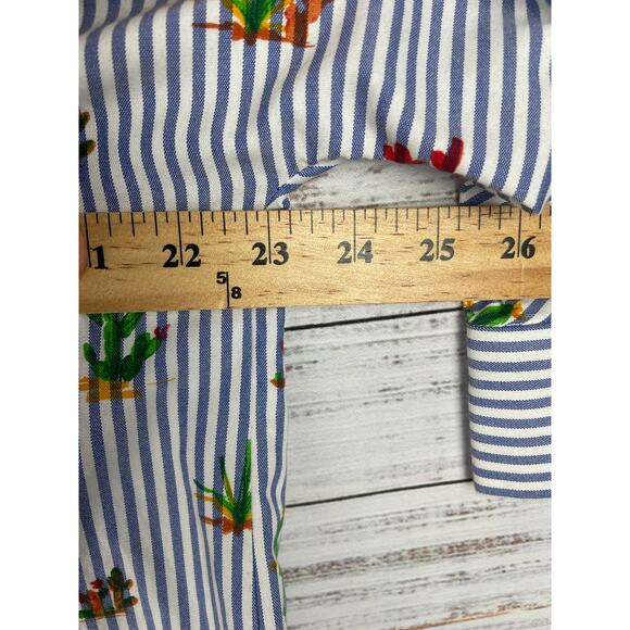 Zara White Blue Stripe Button Down Novelty Cactus Print Top XS Oversized Coastal - Picture 6 of 9
